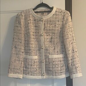 Anne Klein Cream Tweed Jacket with Subtle Accents, 3/4 sleeves